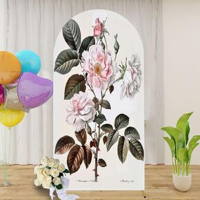 6.6FT Arch Backdrop Cover Flowers Leaves Watercolor Used as Greeting for Wedding Birthday Other Wedding Arch Cover Spandex Fitted Stretchy Backdrop Stand Covers for Wedding Birthday Party Decoration