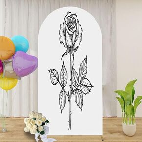 6.6FT Arch Backdrop Cover Watercolor Botanical Rose Small Buds White for Used as Greeting Wedding Arch Cover Spandex Fitted Stretchy Backdrop Stand Covers for Wedding Birthday Party Decoration