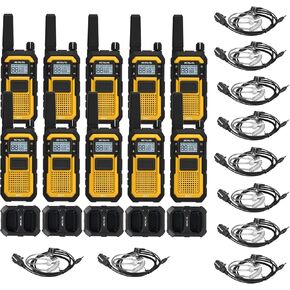 Retevis RB48 Heavy Duty Waterproof Walkie Talkies(10 Pack) Bundle with RB48 Walkie-Talkie Earpiece(10 Pack),Long Range Rechargeable, Vibration Reminder,Acoustic Tube,1 Pin 2.5mm Walkie Talkie Headset