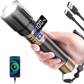Rechargeable Flashlights High Lumens, Super Bright LED Powerful Tactical Flashlight, High Powered Flashlight, 5 Modes Zoomable Waterproof Handhel Flash Lights for Emergency Home Camping Hiking Outdoor