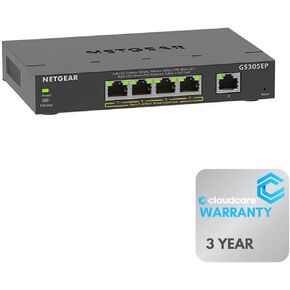 NETGEAR GS305EPP 5-Port 𝐌𝐚𝐧𝐚𝐠𝐞𝐝 𝐒𝐰𝐢𝐭𝐜𝐡 | 4 PoE+ Ports | 120W Power Budget | Desktop and Wall-Mountable | Stay Protected with Cloud Care's 3 Year Warranty SupportPlus