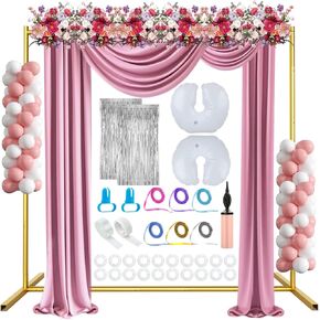 6.6FT x 6.6FT Gold Metal Wedding Arch Frame, Square Balloon Arch Stand Flower Backdrop Stand for Ceremony Birthday Party Bridal Baby Shower Anniversary Photo Background Decorative Arches