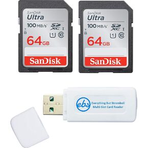 SanDisk 64GB Ultra Memory Card (2 Pack) UHS-I Class 10 SD (SDSDUNR-064G-GN6IN) - Bundle with (1) Everything But Stromboli Combo Card Reader