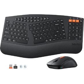 MEETION 2025 Upgrade Ergonomic Keyboard and Mouse, Multi-Device Bluetooth Keyboard Mouse Cordless, 3 DPI Adjustable Full-Sized Wireless Keyboard and Mouse, for PC/Computer/Laptop/Window