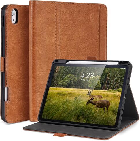 علبة مصنوعة يدويًا لـ iPad Air 13 Inch M3 2025 / M2 2024 A3268 A3269 A2898 A2899 مع جيب حامل القلم الرصاص ، حامل الزوايا المتعدد ، الإغلاق المغناطيسي ، غطاء جلدي نباتي ، نوم تلقائي / Wake ، بني in Kuwait