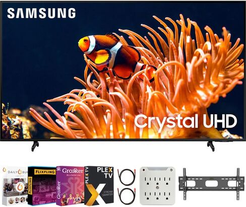 Samsung 65 Inch DU8000 Crystal UHD LED 4K Smart TV Bundle with Premiere Movie Streaming Package & TV Setup Bundle with Wall Mount + Surge Adapter + HDMI Cable & More (2024 Model) in Saudi Arabia