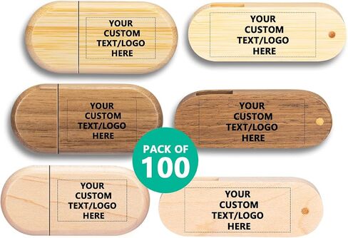 Custom Logo Wood USB Flash Drives 100 Pack, Personalized Text Bulk - as Corporate Gifts and Promotional Giveaways - 512MB in Kuwait