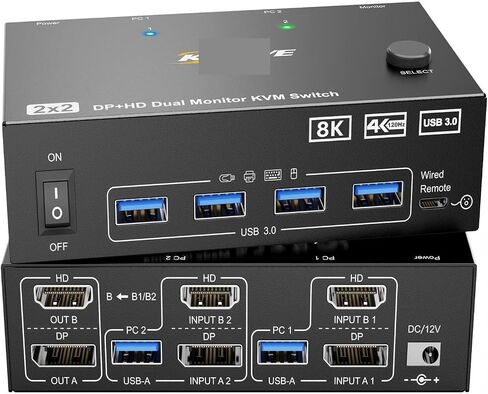 KVM Switch 2/3 Computers 2/3 Monitors HDMI + DisplayPort USB 3.0 KVM Switcher 8K/4k Dual/Triple Monitor KVM for 2/3 PC(AU Power Adapter,202DH) in Saudi Arabia