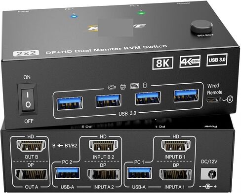 KVM Switch 2/3 Computers 2/3 Monitors HDMI + DisplayPort USB 3.0 KVM Switcher 8K/4k Dual/Triple Monitor KVM for 2/3 PC(AU Power Adapter,202DH) in Saudi Arabia