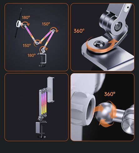حامل موقف Wyyhaa Tablet مع ضوء LED قابل للتعديل للمكتب ، وهاتف تصميم متعدد القابل للطي متعدد الزاوية متوافق مع الأجهزة 4 "-12.9" ، سبيكة الألومنيوم ، الفضة in Kuwait