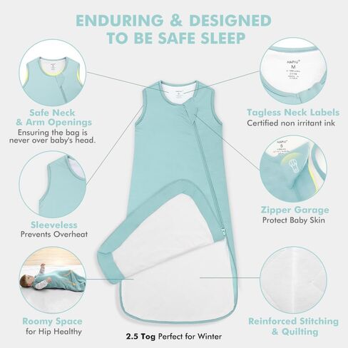 HAPIU Rayon Made from Bamboo Winter Baby Sleep Sack 2.5 TOG, 2-Way Zipper YKK, Warm Quilted Wearable Blanket in Saudi Arabia