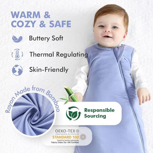 HAPIU Rayon Made from Bamboo Winter Baby Sleep Sack 2.5 TOG, 2-Way Zipper YKK, Warm Quilted Wearable Blanket in Kuwait