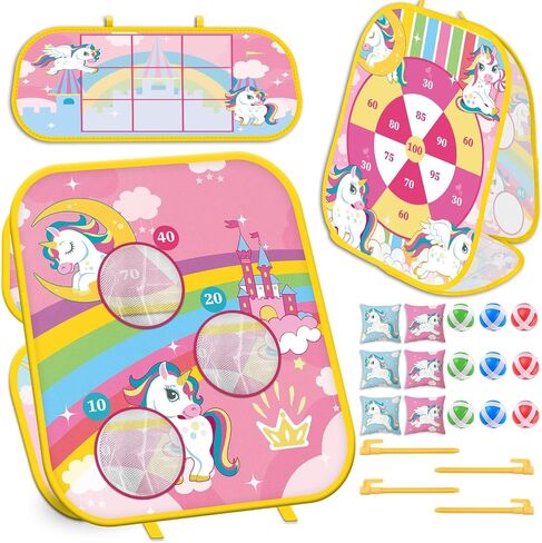 Unicorn Ring Bean Bag Toss Game 5 in 1 Unicorn Party Game for Kids Unicorn Double-Sided Foldable Board Cornhole Ring Backyard Games Unicorn Party Birthday Gifts for Girls Carnival Games Party Supplies in Saudi Arabia