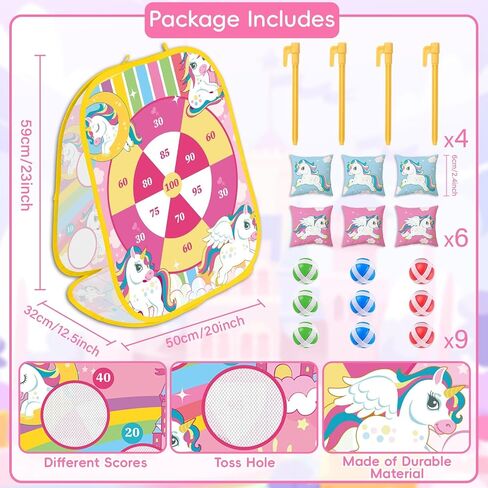 Unicorn Ring Bean Bag Toss Game 5 in 1 Unicorn Party Game for Kids Unicorn Double-Sided Foldable Board Cornhole Ring Backyard Games Unicorn Party Birthday Gifts for Girls Carnival Games Party Supplies in Saudi Arabia