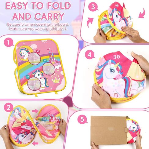 Unicorn Ring Bean Bag Toss Game 5 in 1 Unicorn Party Game for Kids Unicorn Double-Sided Foldable Board Cornhole Ring Backyard Games Unicorn Party Birthday Gifts for Girls Carnival Games Party Supplies in Saudi Arabia