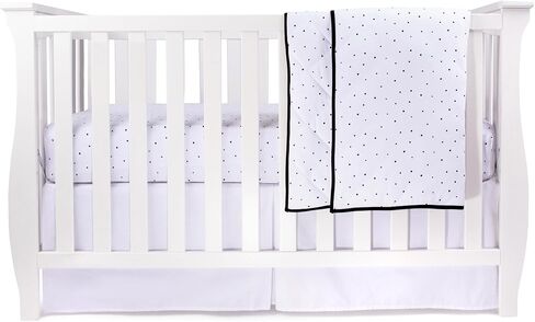 Ely's & Co. Baby Crib Bedding Sets for Girls — Perfect for Toddler Beds — 4 Piece Set Includes Crib Sheet, Quilted Blanket, Crib Skirt, and Baby Pillowcase —Black & White Dottie in Saudi Arabia