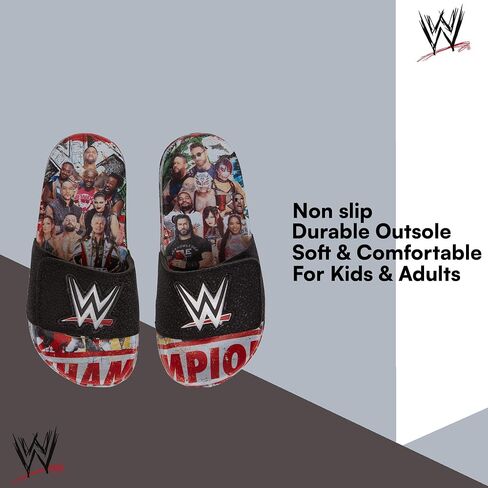 WWE Boys Championship Belt Slides - John Cena, Roman Reigns, Seth Rollins World Wrestling Champion Belt Slip On Slide Sandals in Saudi Arabia
