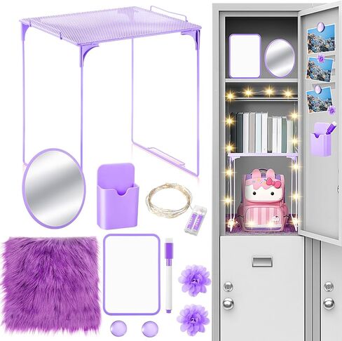 Patelai 12 Pcs Locker Organizer Decorating Kit Back to School Essentials Include Pen Holder Locker Organizer Shelf Mirror Faux Fur Rug Whiteboard with Marker Magnet String Light for Girls (Blue) in Saudi Arabia