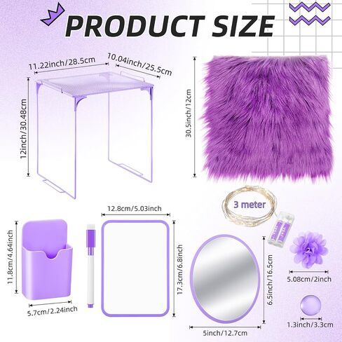 Patelai 12 Pcs Locker Organizer Decorating Kit Back to School Essentials Include Pen Holder Locker Organizer Shelf Mirror Faux Fur Rug Whiteboard with Marker Magnet String Light for Girls (Blue) in Saudi Arabia