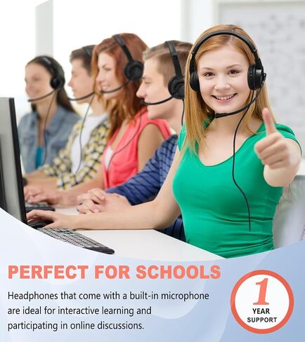 Kids Headphones with Microphone for Classroom School (20 Pack), 6ft Ultra-Long Line, Durable Headset, 3.5mm Wired Headset with Mic for Computer Laptop PC in Kuwait