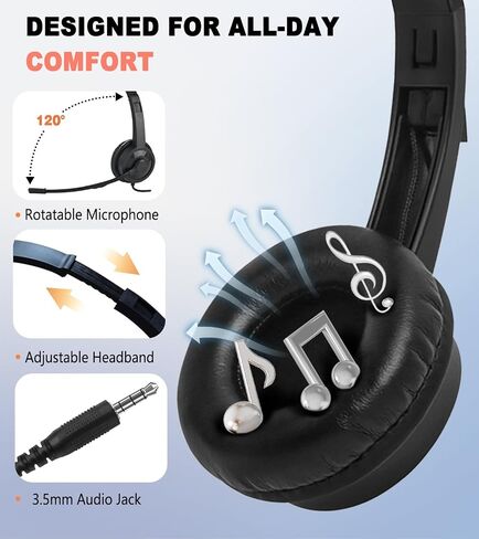 Kids Headphones with Microphone for Classroom School (20 Pack), 6ft Ultra-Long Line, Durable Headset, 3.5mm Wired Headset with Mic for Computer Laptop PC in Kuwait