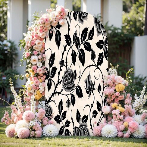 6.6 قدم القوس الخلفية الغلاف المائي الوردة النباتية الصغيرة براعم صغيرة بيضاء للاستخدام كـ تحية غطاء قوس الزفاف دنة ملاءمة أغطية موقف خلفية للزفاف لزخرفة حفلة عيد ميلاد الزفاف in Kuwait