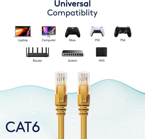 GESS Technologies Cat 6 Ethernet Cable 5 Pack Black 50ft 10Gbps High Speed Performance Snagless Network LAN UTP 550MHZ Patch Cord Internet RJ45 Internet Cable - 50 Feet in Saudi Arabia