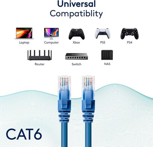 GESS Technologies Cat 6 Ethernet Cable 5 Pack Black 50ft 10Gbps High Speed Performance Snagless Network LAN UTP 550MHZ Patch Cord Internet RJ45 Internet Cable - 50 Feet in Saudi Arabia