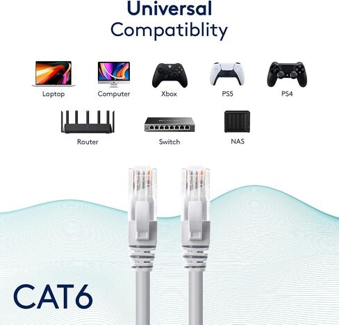 GESS Technologies Cat 6 Ethernet Cable 5 Pack Black 50ft 10Gbps High Speed Performance Snagless Network LAN UTP 550MHZ Patch Cord Internet RJ45 Internet Cable - 50 Feet in Saudi Arabia