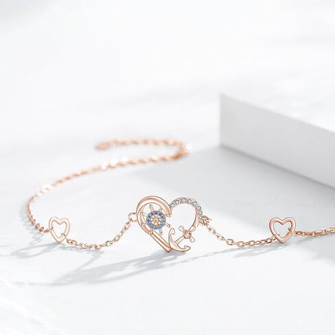 Anchor Bracelets 925 Sterling Silver Nautical Bracelets Heart Pendant Adjustable Bracelets Jewelry Gifts for Women Girls Daughter in Saudi Arabia