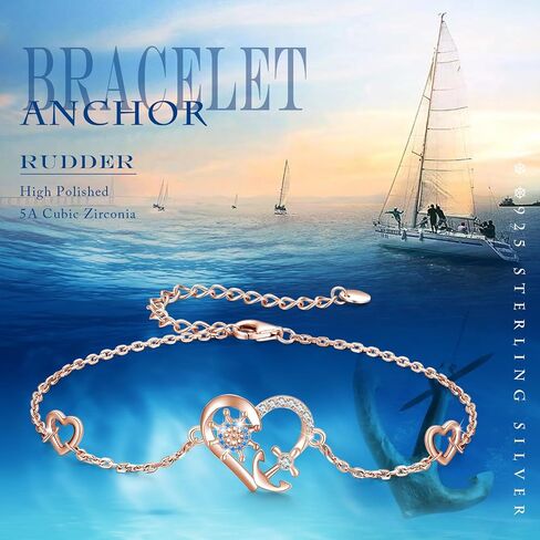 Anchor Bracelets 925 Sterling Silver Nautical Bracelets Heart Pendant Adjustable Bracelets Jewelry Gifts for Women Girls Daughter in Saudi Arabia