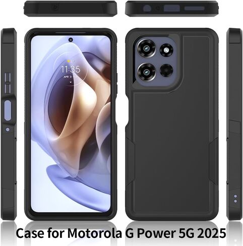 بالنسبة لحالة Moto G Power 5G 2025 ، [تم اختبار انخفاض الدرجة العسكرية] مع حامي شاشة HD ، غطاء الهاتف الخلوي الثقيل للطبقة الثقيلة غير المقاومة للانزلاق لـ Motorola G Power 5G 2025 (أسود) in Kuwait
