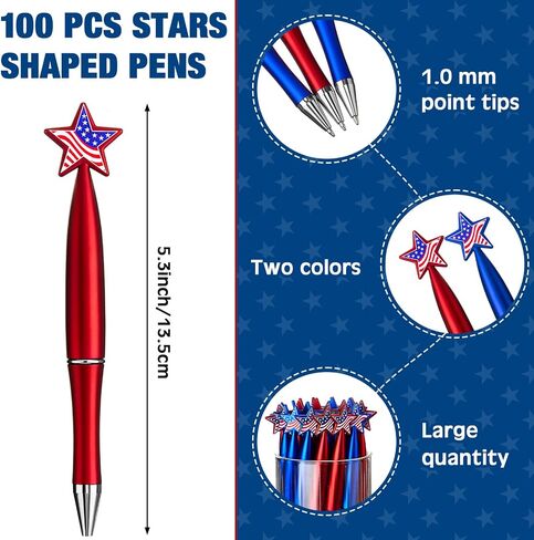 100 Pcs American Flag Pens Patriotic Day Ballpoint Pen Independence Day Pens Black Ink 4th of July Novelty Pens Bulk Souvenir for School Independence Day Party (Heart Style) in Saudi Arabia