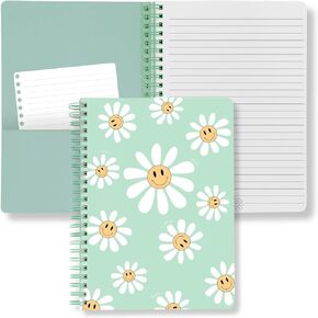 Steel Mill & Co Cute Mini Spiral Notebook, 8.25" x 6.25" Journal with Durable Hardcover and 160 Lined Pages, Pink Stacked Smileys