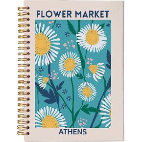 Vintage Watercolor Ocean Seahorse Teal Blue Mediterranean Style Lined Spiral Journal Notebook 8.3×5.5 Inches Hardcover College Ruled Notebook Journal for Work Note Taking Journaling