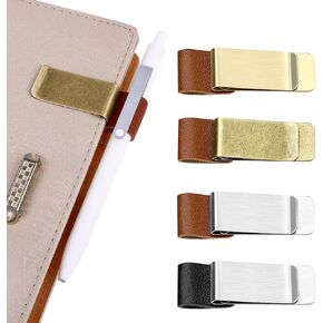 Pen Loop Holder, 4Pcs Metal Pen Holder Notebook Leather Retro Notebook Pen Holder Pen Loop with Clips for Journal Notebook Planner Clipboard Office Pocket Calendar Magazines