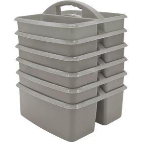 Teacher Created Resources Gray Portable Plastic Storage Caddy 6-Pack for Classrooms, Kids Room, and Office Organization, 3 Compartments