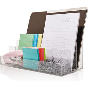 Acrylic Desk Organizer for Office Supplies and Desk Accessories, 12.5" x 5.5" x 4" and 5mm Acrylic Valet to Organize Documents, Files, Mail, Paper Clips, Sticky Notes, Tablet, Other Storage (Clear) in Kuwait