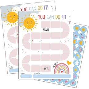 Sun Rainbow Theme Reward Chart, 10 Kids Behavior Charts with 216 Round Stickers, Sticker Incentive Responsibility Chart for Teens Kids Toddler Homework Assignments Attendance-A05