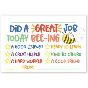 Cute Bee Classroom Incentive Cards to Send Home - Teacher Notes to Parents - Motivational Good Behavior Cards [Package of 50]