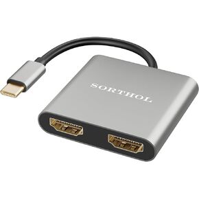 USB C to Dual HDMI Adapter 4K @60hz, Type C to HDMI Converter Alumium Alloy HDMI Adapter for Dual Monitors for MacBook Pro/Air, Lenovo Yoga/Thinkpad T480,Dell XPS 13/15/17 etc