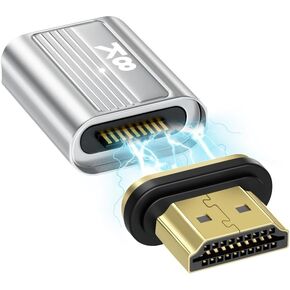 Magnetic HDMI to HDMI Adapter 8K, HDMI 2.1 Female to Male Connector Extension Adapter Support 8K@60Hz / 4K@120Hz 48Gbps UHD 2160P 1080P 3D, HDR, ARC for Laptop, PC, Monitor, Roku TV, Silver