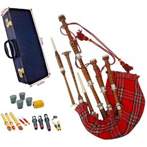 Premium Quality Scottish Great Highland Bagpipes Natural Finish Silver Mounts Royal Stewart Cover with Hard Case Tutor Book Reeds in Kuwait