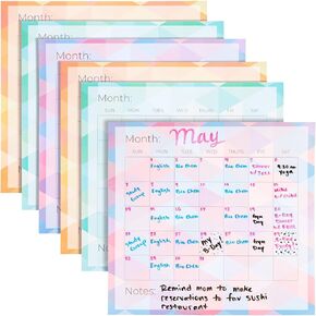 Paper Junkie 6-Pack Undated Monthly Adhesive Peel and Stick Calendar, Dry Erase Reusable Calendar for Wall, Home Office Schedule Reminders, Memo Notes, 3 Assorted Colors (13.75x12.8 in)