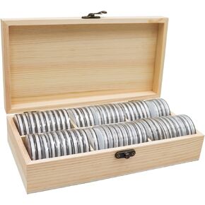 20-46 mm Wooden Coin Holder, 120 Pcs Highly Transparent Coin Capsules with Foam Gasket, Coins Collector Case Holder, Professional Coin Storage Case Box for Coin Collection (Bronze)