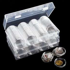 ZOOFOX 120 Pieces Coin Capsules Holder, 40 mm Silver Dollar Coin Case Container with Storage Organizer Box for Coin Collection Supplies