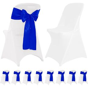 50 Sets Stretch Spandex Folding Chair Cover White and Satin Bows Chair Sashes Ribbon Ties, Washable Chair Slipcovers for Wedding Banquet Party Baby Shower Events Dining Decoration(Sage Green)