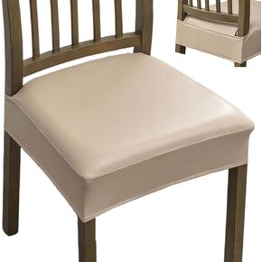 HAOYONG Waterproof Seat Cover for Dining Room Chairs, 6 PCS PU Leather Dining Chair Cover Washable Chair Seat Protector Soft Stretch Slipcover for Dining Chairs, Rear-Covered