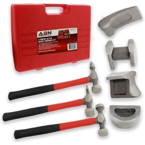 ABN Auto Body Shaping and Forming Repair 7-Piece Kit – Fender Roller Fixer Dent Remover Tool Set with Hammer and Dolly