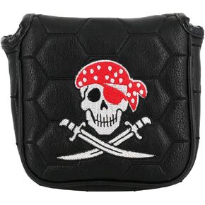Golf Club Head Cover Pirate Skull Golf Putter Cover Premium Leather Magnetic Closure Embroidered Pattern Fit Heel Shafted Putter